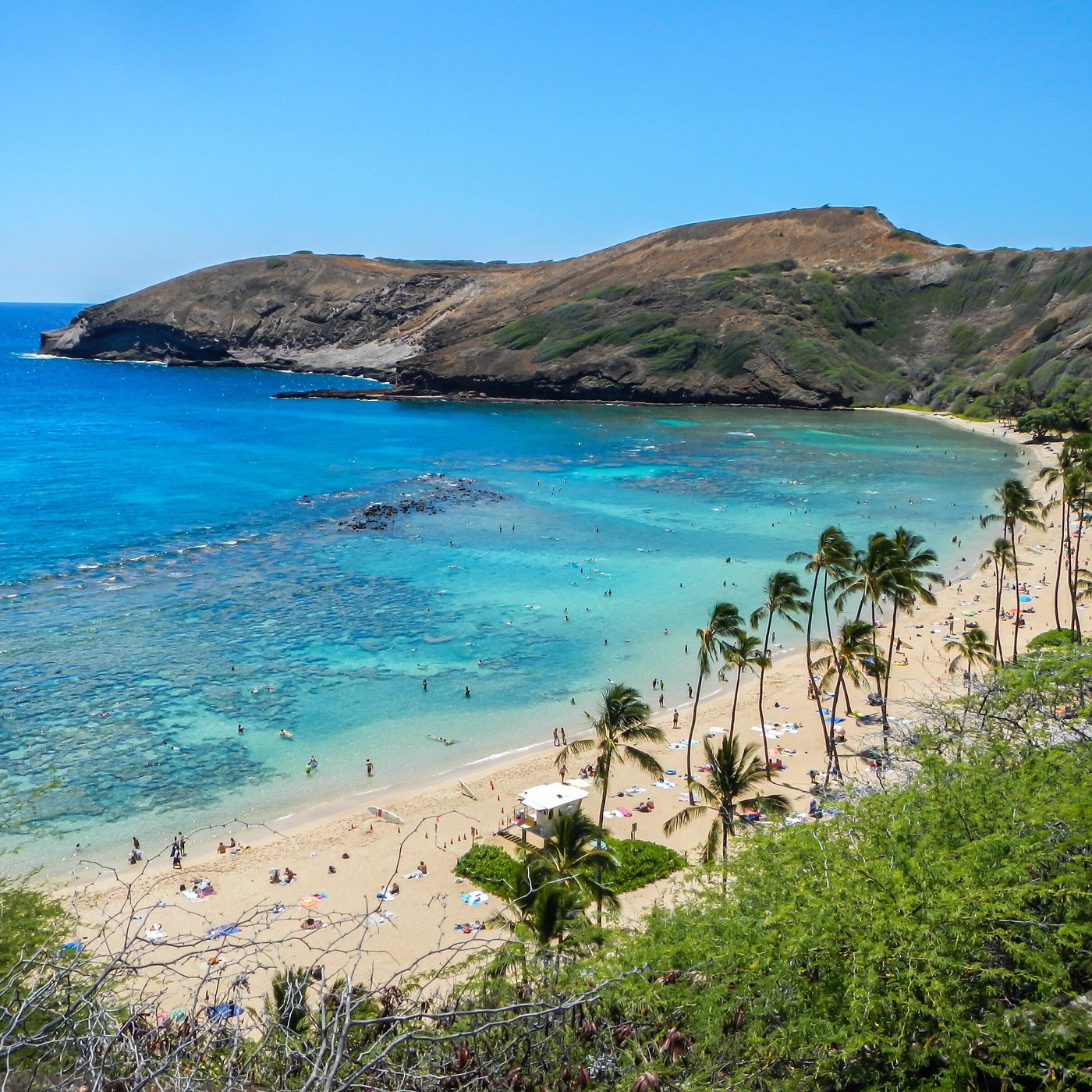 Surfer riding a wave off the coast of Oahu